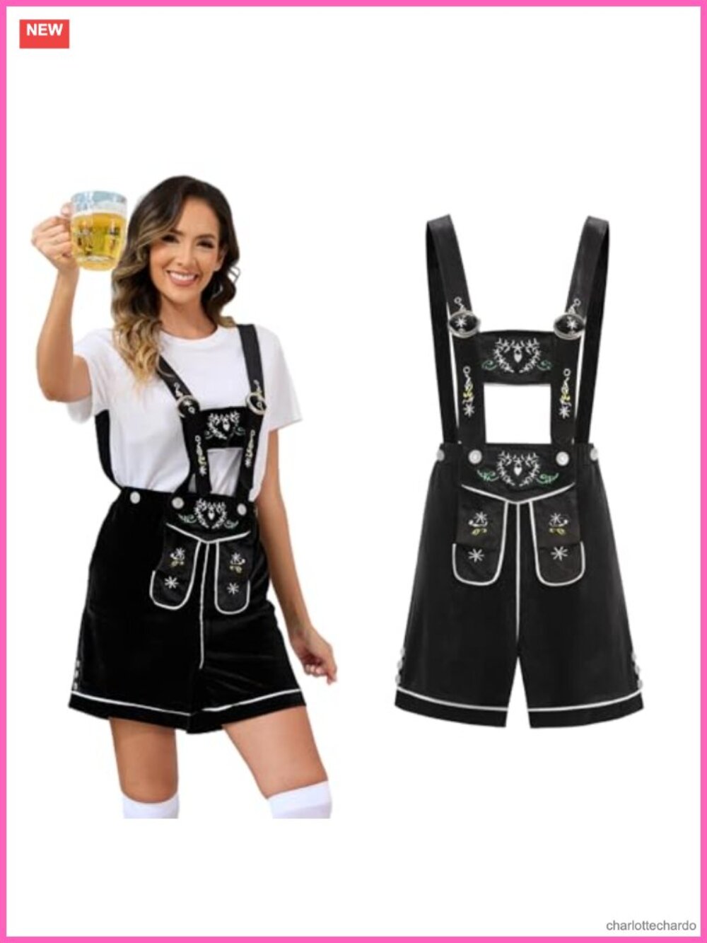 Oktoberfest Lederhosen Outfit Women's Bavarian Costume with Suspenders